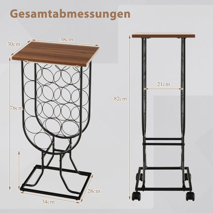 Wine Rack for 14 Bottles with Lockable Wheels, Metal Frame