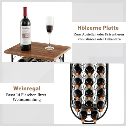 Wine Rack for 14 Bottles with Lockable Wheels, Metal Frame