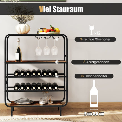 Wine Rack for 16 Bottles with Glass Holders, 5-Tier