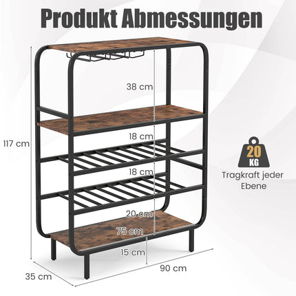Wine Rack for 16 Bottles with Glass Holders, 5-Tier