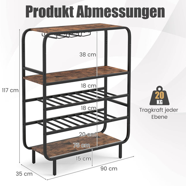 Wine Rack for 16 Bottles with Glass Holders, 5-Tier