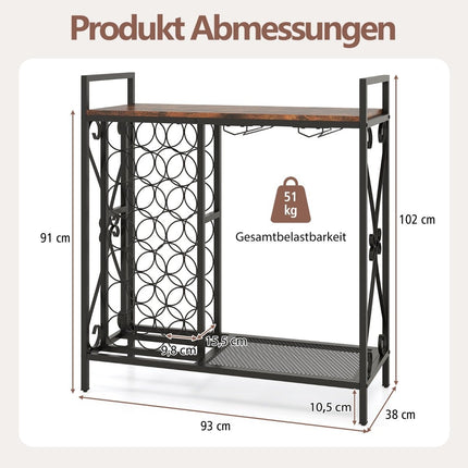 Wine Rack for 21 Bottles with Glass Holder & Tabletop