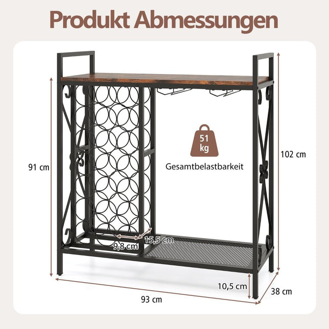 Wine Rack for 21 Bottles with Glass Holder & Tabletop