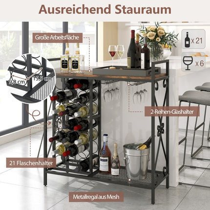 Wine Rack for 21 Bottles with Glass Holder & Tabletop