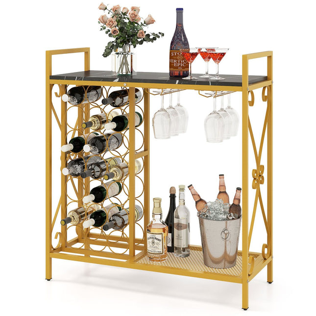 Wine Rack for 21 Bottles with Glass Holder and Tabletop