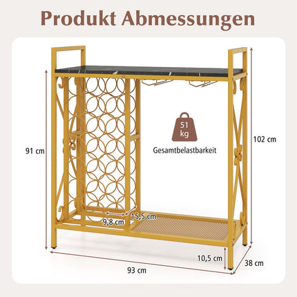 Wine Rack for 21 Bottles with Glass Holder and Tabletop