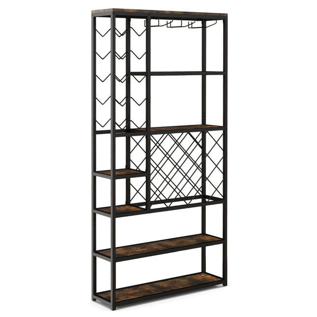 Wine Rack for 27 Bottles with Glass Holders, Metal, Black