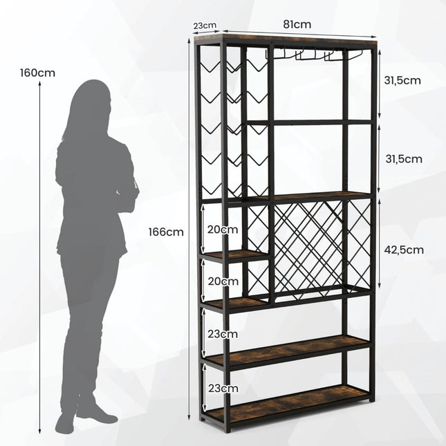 Wine Rack for 27 Bottles with Glass Holders, Metal, Black