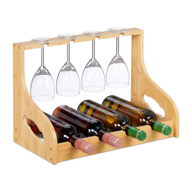 Wine Rack with Glass Holder for 4 Bottles