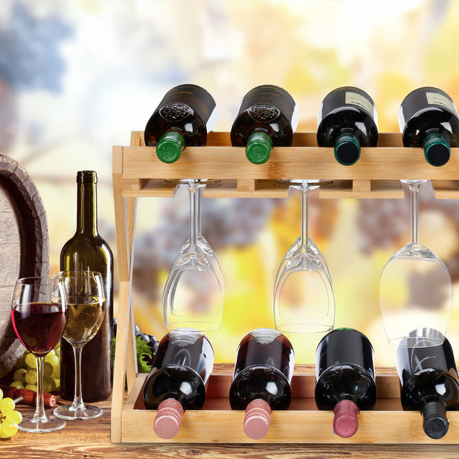 Wine Rack with Glass Holder for 8 Bottles