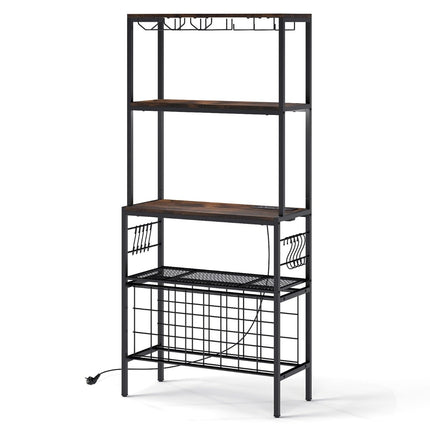 Wine Rack with Outlet, Glass & Cup Holders, 8 Hooks