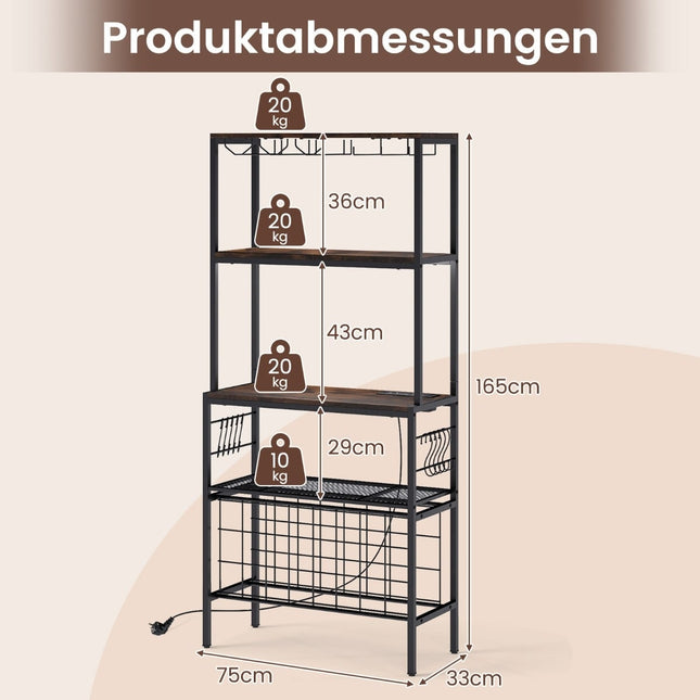 Wine Rack with Outlet, Glass & Cup Holders, 8 Hooks