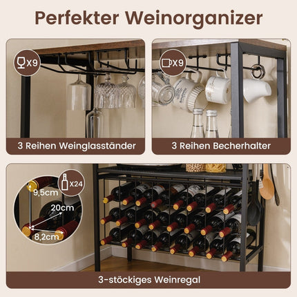 Wine Rack with Outlet, Glass & Cup Holders, 8 Hooks