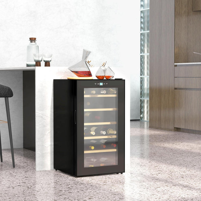 Wine fridge, capacity for 24 bottles, interior lighting, black