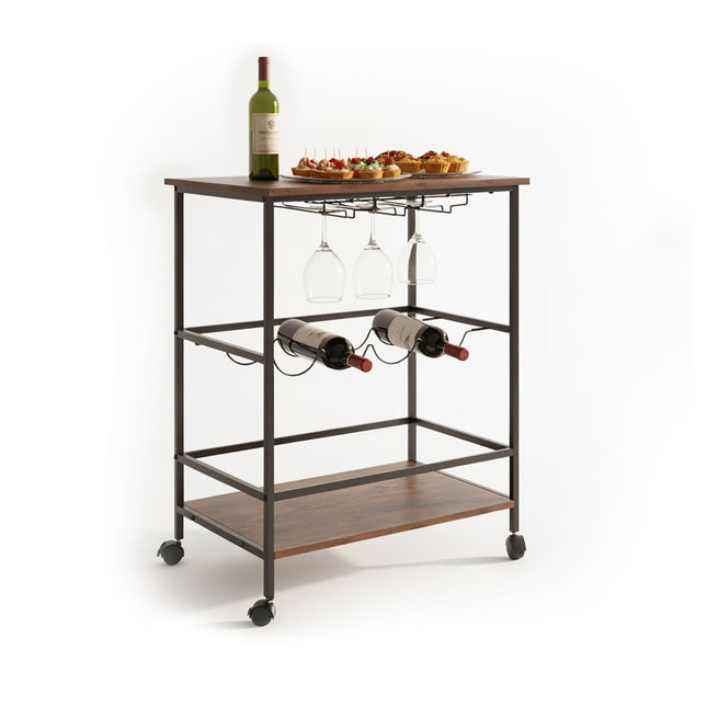 Wine Trolley with Iron Frame and Swivel Castors