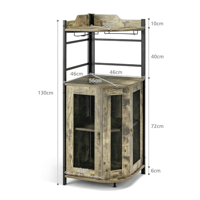 Wine cabinet industrial bar cabinet with glass holder kitchen cabinet corner 48 x 48 x 130 cm