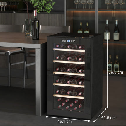 Wijnkoelkast 41 flessen 91L 5-20? Compressordrankenkoelkast met glazen deur, LED-lichtflessenkoelkast met touchscreen, kleine wijnkast Zwart Aosoom