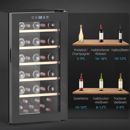 Wijnkoelkast 41 flessen 91L 5-20? Compressordrankenkoelkast met glazen deur, LED-lichtflessenkoelkast met touchscreen, kleine wijnkast Zwart Aosoom