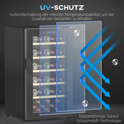 Wijnkoelkast 41 flessen 91L 5-20? Compressordrankenkoelkast met glazen deur, LED-lichtflessenkoelkast met touchscreen, kleine wijnkast Zwart Aosoom