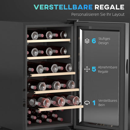 Wijnkoelkast 41 flessen 91L 5-20? Compressordrankenkoelkast met glazen deur, LED-lichtflessenkoelkast met touchscreen, kleine wijnkast Zwart Aosoom