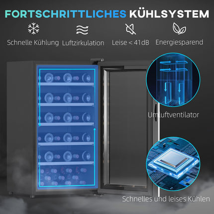 Wijnkoelkast 41 flessen 91L 5-20? Compressordrankenkoelkast met glazen deur, LED-lichtflessenkoelkast met touchscreen, kleine wijnkast Zwart Aosoom