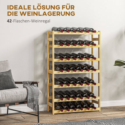 Wooden wine rack, 42 bottles, 7 levels, tip protection