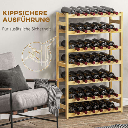 Wooden wine rack, 42 bottles, 7 levels, tip protection