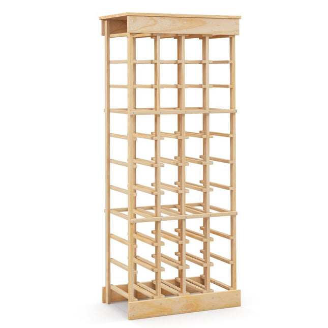 Wine rack made of solid wood for 40 bottles with anti-tip protection, wine holder, natural