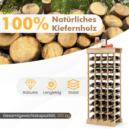 Wine rack made of solid wood for 40 bottles with anti-tip protection, wine holder, natural