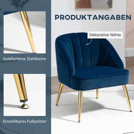 Dark blue Velvet-Look Armchair, Steel legs, 65x64x77 cm