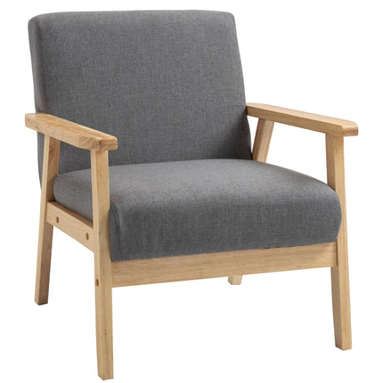 Gray upholstered wing chair - solid wood, linen finish
