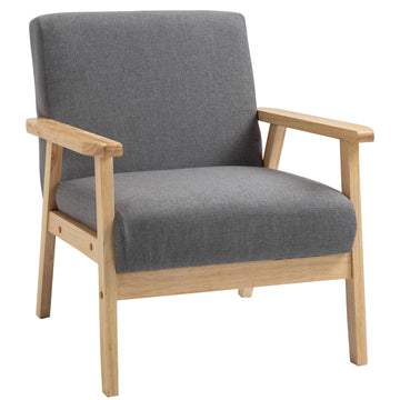 Gray upholstered wing chair - solid wood, linen finish