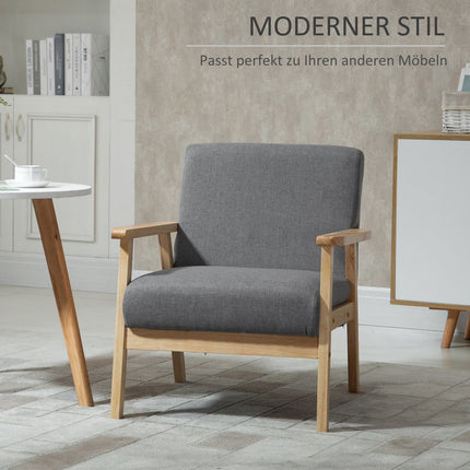 Gray upholstered wing chair - solid wood, linen finish