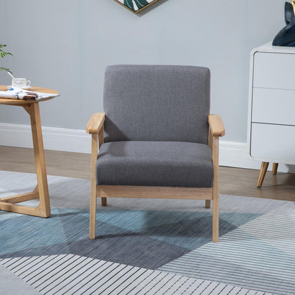 Gray upholstered wing chair - solid wood, linen finish