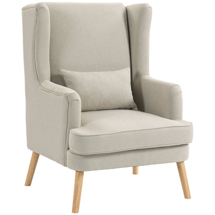 Wingback Accent Chair, Linen-Look Beige, Lumbar Pillow
