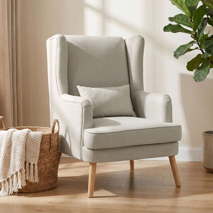 Wingback Accent Chair, Linen-Look Beige, Lumbar Pillow