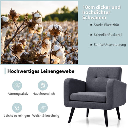 Wing chair with armrests and legs made of solid rubber wood, reading chair, TV chair, grey