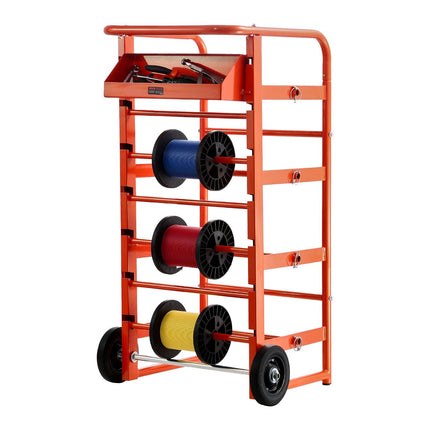 Wire Spool Rack, 11 Rods, Wheels, Storage Tray