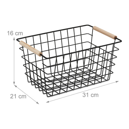 Wire Storage Baskets, Set of 2 with Wooden Handles