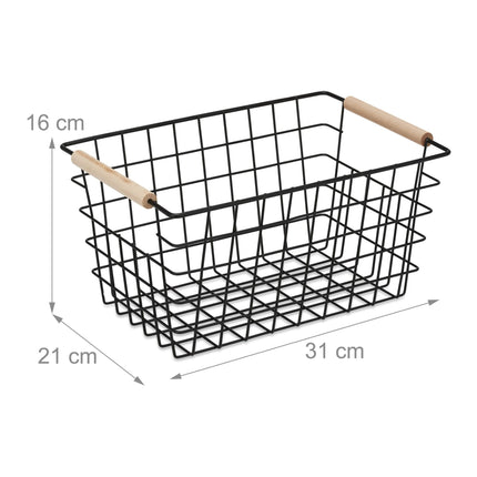 Wire baskets with wooden handles 3-pack