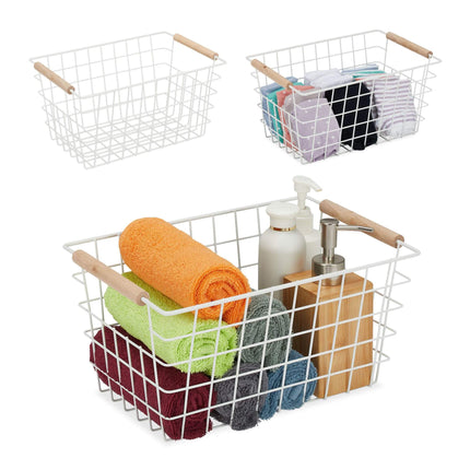 Wire baskets with wooden handles 3-pack