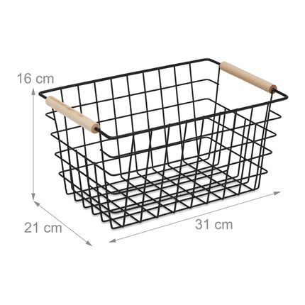 Wire basket with wooden handle