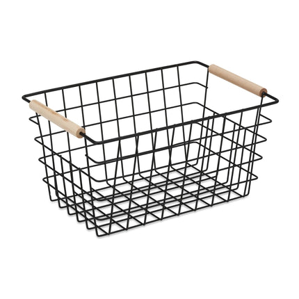 Wire basket with wooden handle