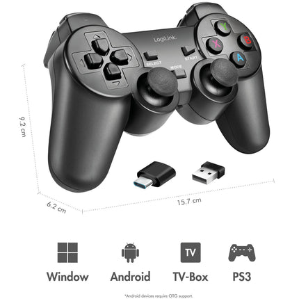 Wireless Gamepad 2.4 GHz, Black – PC & Android Compatible