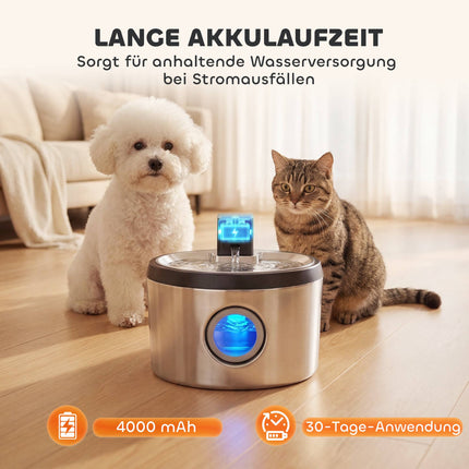 Wireless Stainless Steel Cat Water Fountain, 4L, Motion Sensor