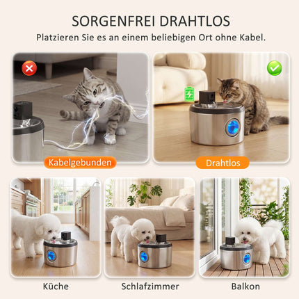 Wireless Stainless Steel Cat Water Fountain, 4L, Motion Sensor