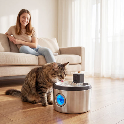Wireless Stainless Steel Cat Water Fountain, 4L, Motion Sensor