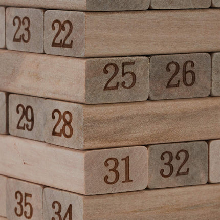Wobble tower in wood with numbers