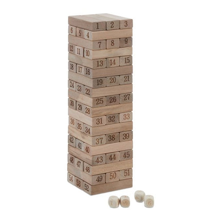 Wobble tower in wood with numbers