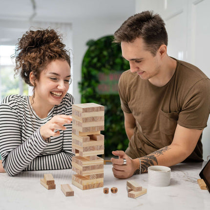 Wobble tower in wood with numbers